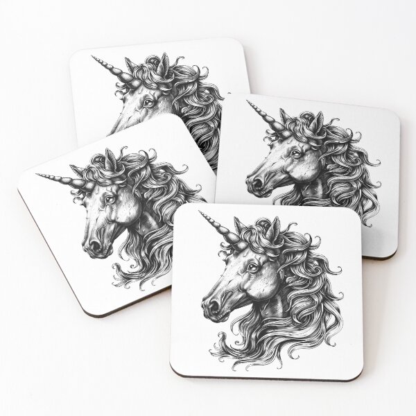 Item preview, Majestic Unicorn Head – Dark Fantasy Line Art Illustration designed and sold by inkoutninja.