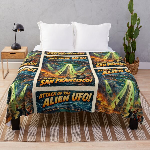 Item preview, Attack of Alien UFO - Attacks on San Francisco poster designed and sold by PIXEL POP DESIGNS - Beyond the Norm!.