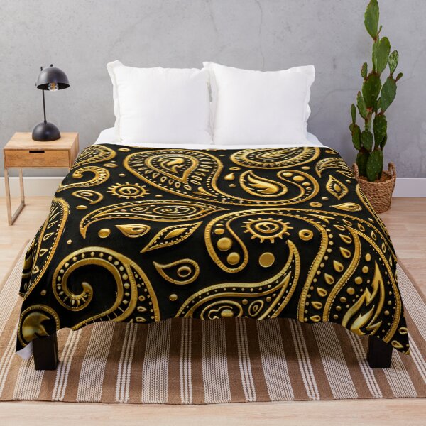 Item preview, Golden Paisley on Black designed and sold by Kaleidoscope Print.