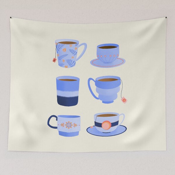 Item preview, Retro tea party - blue ceramic cups designed and sold by Home Cyn Home.