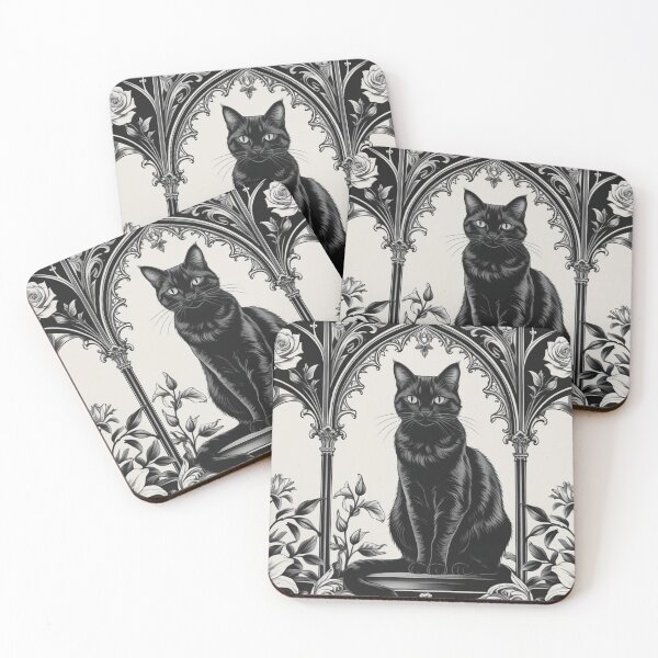 Item preview, Black & White Gothic Black Cat – Sacred Floral Frame designed and sold by LEO'S CREATURE　れおずくりーちゃー.