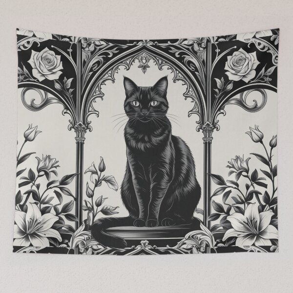 Item preview, Black & White Gothic Black Cat – Sacred Floral Frame designed and sold by LEO'S CREATURE　れおずくりーちゃー.