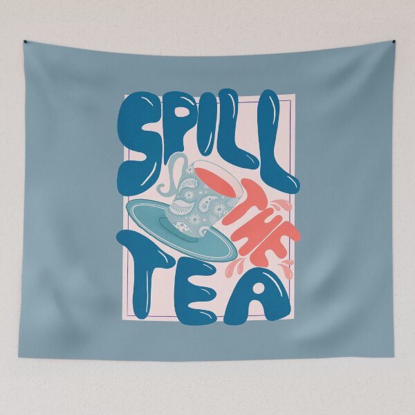 Item preview, Spill the tea - retro hand lettering - Red and blue designed and sold by Home Cyn Home.