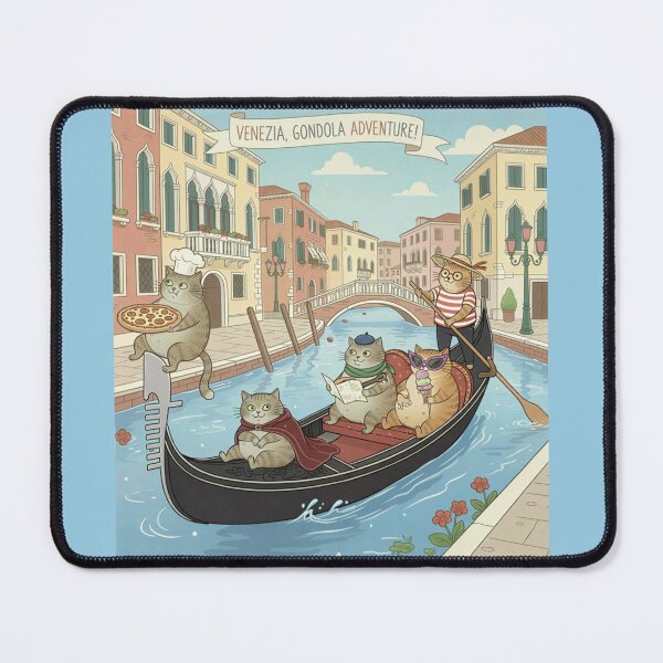 Item preview, Venezia Gondola Adventure - Cute Cats in Venice Italy Travel Poster Retro Illustration designed and sold by SammyMorry.