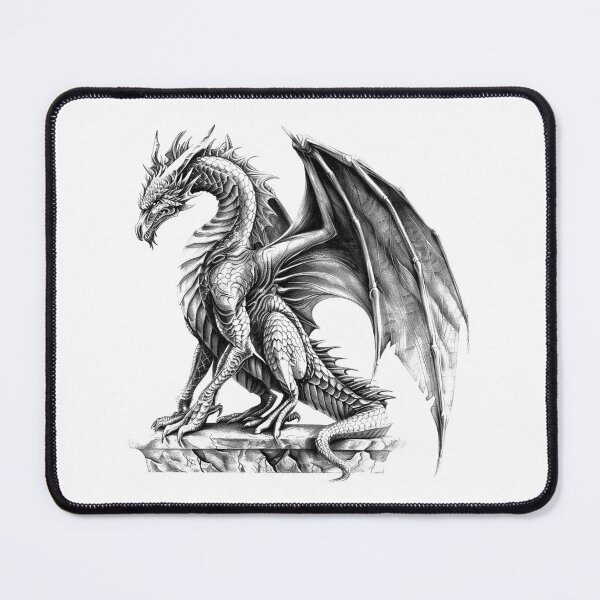 Item preview, Regal Dragon on Cliff – Fantasy Creature Line Art Illustration designed and sold by inkoutninja.