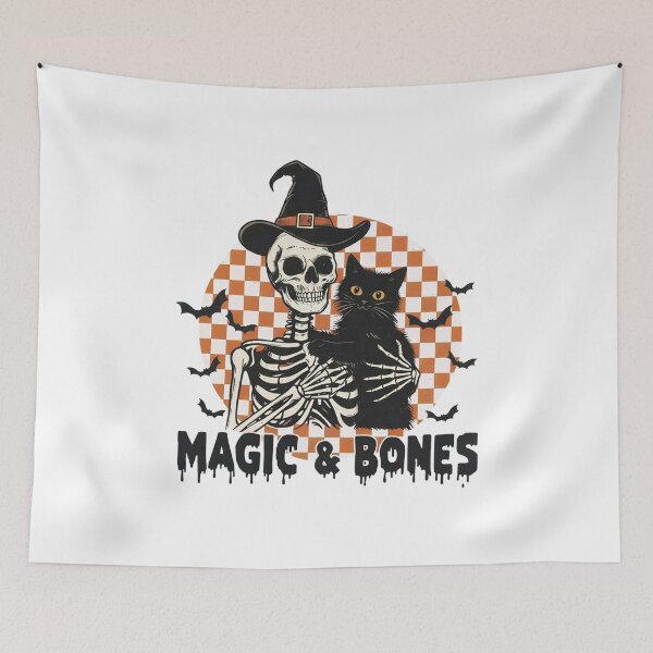 Item preview, Magic and Bones – skeleton hugging a kitten designed and sold by LuloCreative.