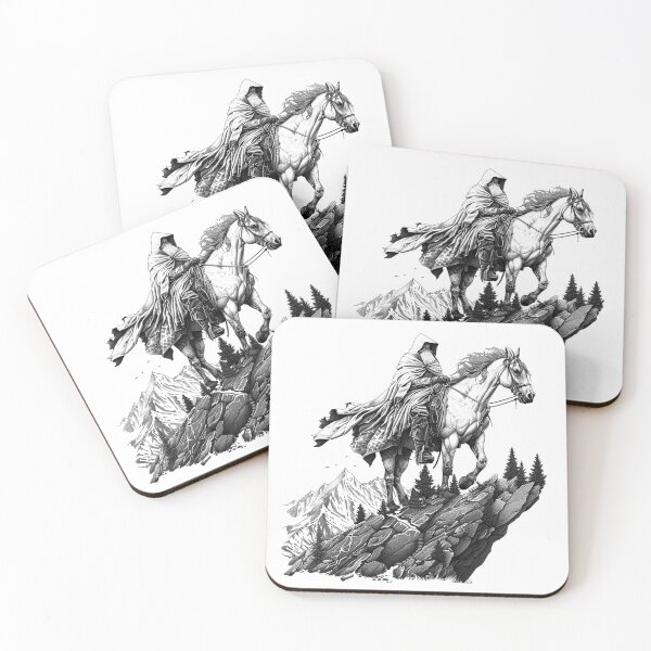 Item preview, Cloaked Rider on Horseback – Epic Fantasy Adventure Line Art designed and sold by inkoutninja.