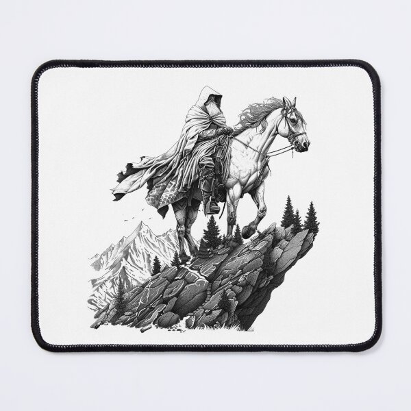 Item preview, Cloaked Rider on Horseback – Epic Fantasy Adventure Line Art designed and sold by inkoutninja.