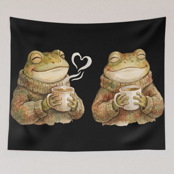 Item preview, Cozy Coffee Frogs Watercolor Cottagecore Illustration designed and sold by auxincaftan0o.