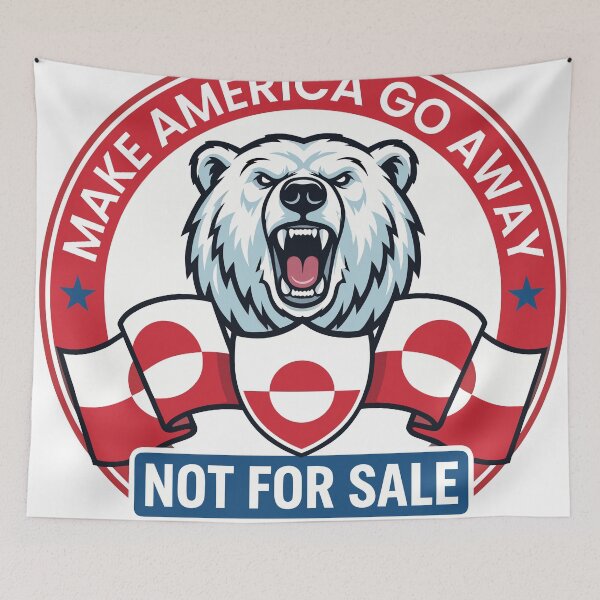 Item preview, Make America Go Away Greenland Political Satire Badge designed and sold by Chughtai's Art.