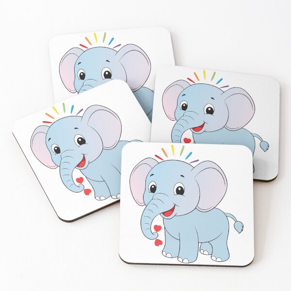 Item preview, Smiling Elephant - Happy Blue Elephant with Rainbow and Hearts designed and sold by Love3Happy.