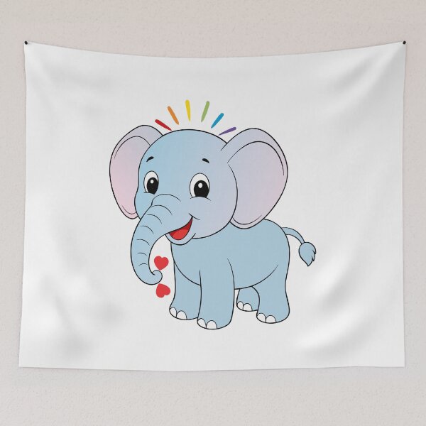 Item preview, Smiling Elephant - Happy Blue Elephant with Rainbow and Hearts designed and sold by Love3Happy.