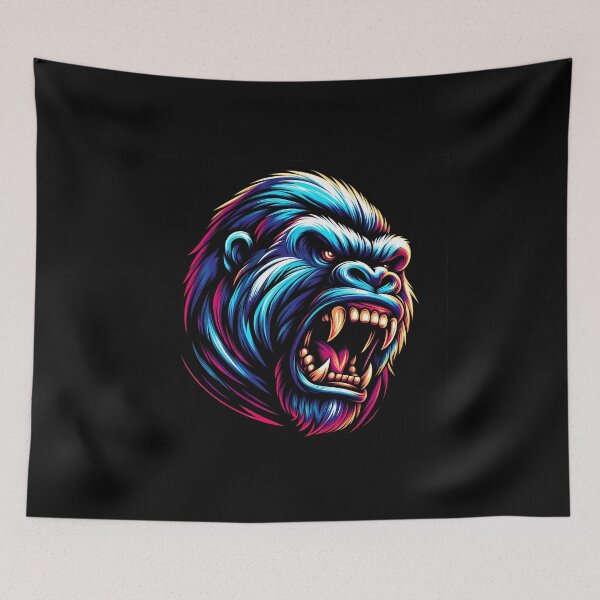 Item preview, Aggressive Roaring Gorilla Head Neon Vector Art designed and sold by beast-net.