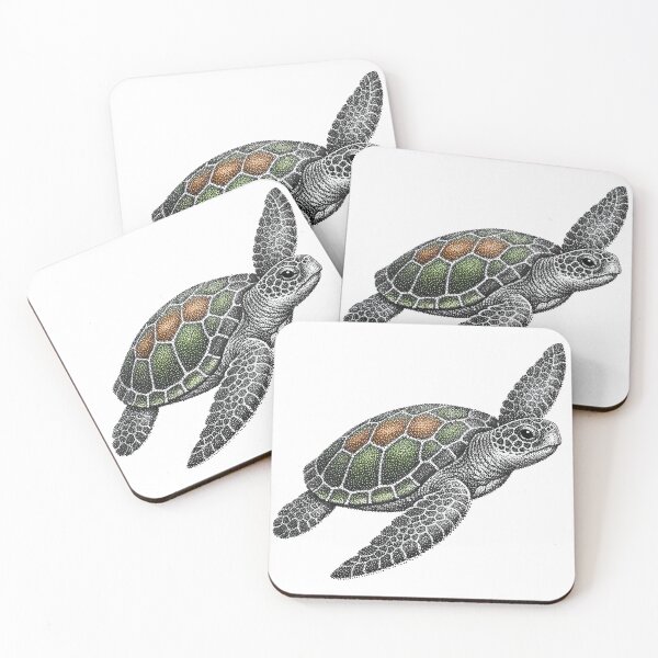 Item preview, Dotwork Stipple Sea Turtle Tattoo Style Pointillism Swim Motif designed and sold by zoughlal.