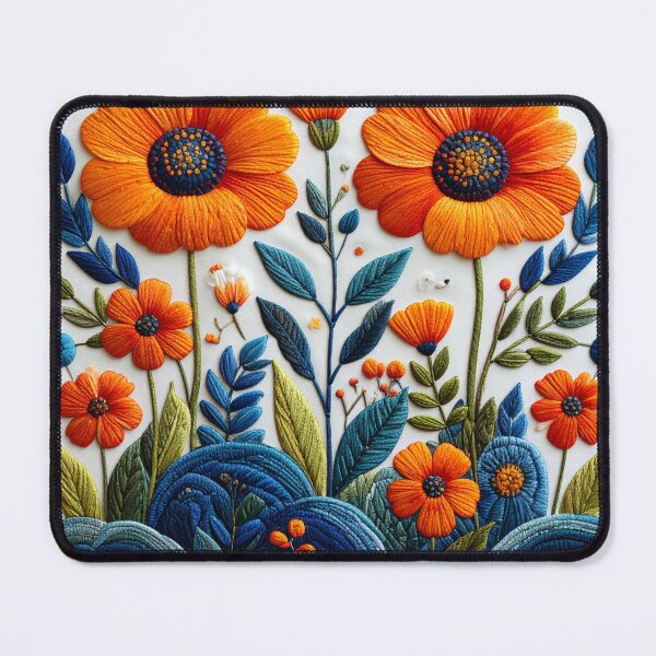 Item preview, Orange and Blue Embroidered Flower Pattern designed and sold by mcraft studio.