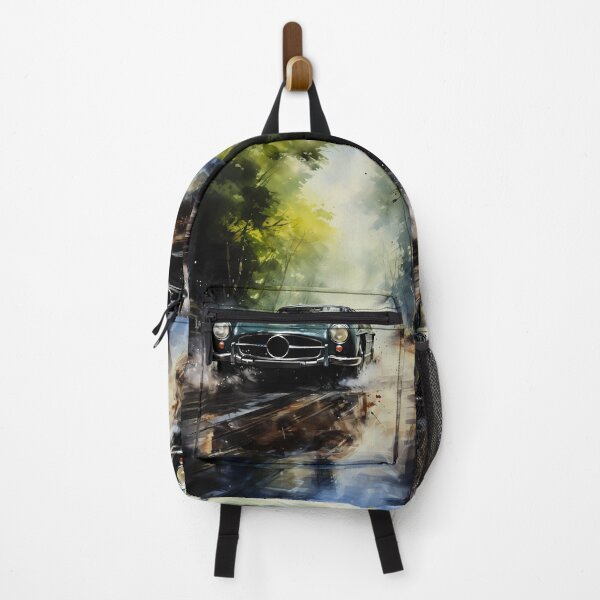 Item preview, Vintage Sports Car Speeding On Wet Woodland Road Amid Trees designed and sold by RevUpDesign.