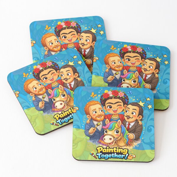 Item preview, Frida Kahlo Hugging Van Gogh and Salvador Dalí – Cute Cartoon Art Illustration designed and sold by Arte Cartoon From TagTeam Group.