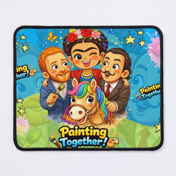 Item preview, Frida Kahlo Hugging Van Gogh and Salvador Dalí – Cute Cartoon Art Illustration designed and sold by Arte Cartoon From TagTeam Group.