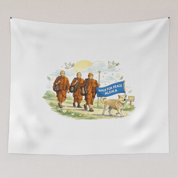 Item preview, Walk For Peace Monks Journey With Dog And Dove Illustration designed and sold by SuziLope.