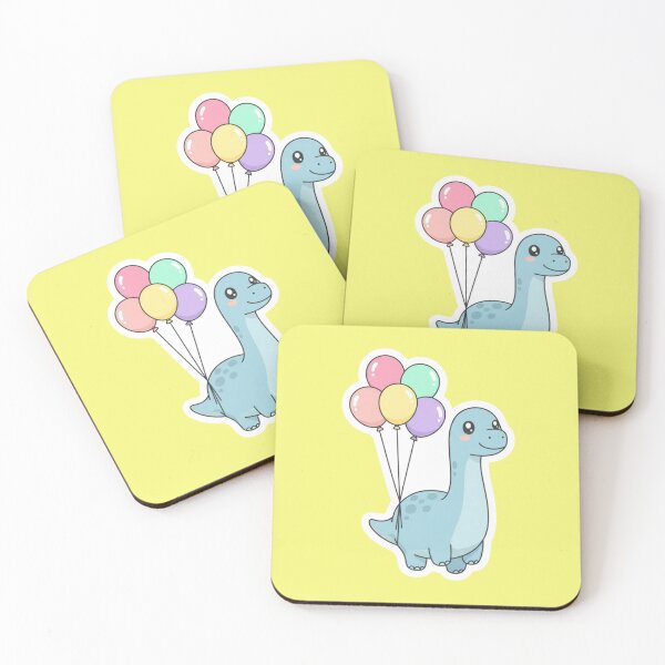 Item preview, Cute Kawaii Brachiosaurus Dinosaur Floating with Pastel Balloons Aesthetic Sticker Art designed and sold by bvdesignart.