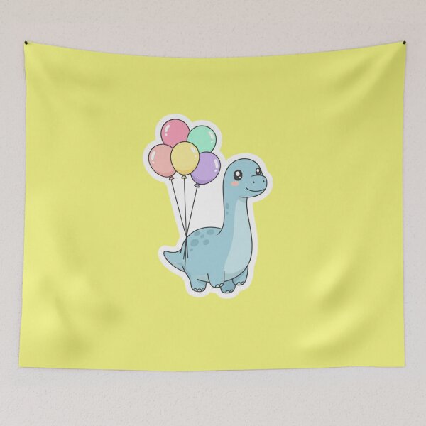 Item preview, Cute Kawaii Brachiosaurus Dinosaur Floating with Pastel Balloons Aesthetic Sticker Art designed and sold by bvdesignart.