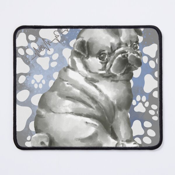 Artikelvorschau, Watercolor Pug Illustration – Gentle Pug Art with Paw Print Background entworfen und verkauft von MitMopsundHerz Rosinchens_Welt.