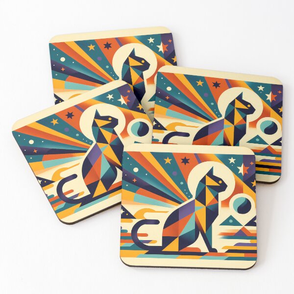 Item preview, Geometric Space Cat with Retro Sunburst designed and sold by InkSmithery.