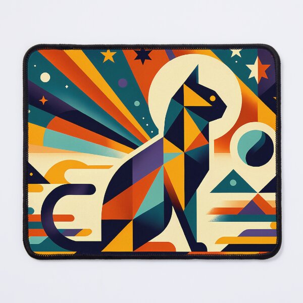 Item preview, Geometric Space Cat with Retro Sunburst designed and sold by InkSmithery.