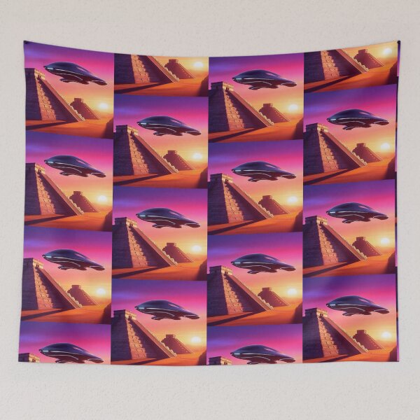 Item preview, Ancient Future – Pyramids & Spaceship Sunset Scene designed and sold by Dogandesighn.