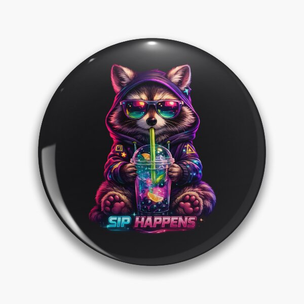 Item preview, Sip Happens Neon Cyberpunk Raccoon Boba Bubble Tea  designed and sold by shmupod.