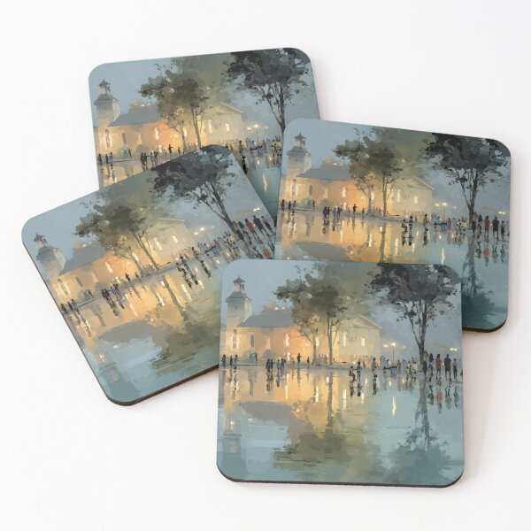 Item preview, Twilight Village Gathering – Warm Impressionist Scene designed and sold by EK-World.