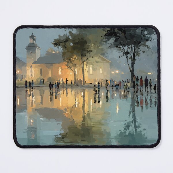 Item preview, Twilight Village Gathering – Warm Impressionist Scene designed and sold by EK-World.