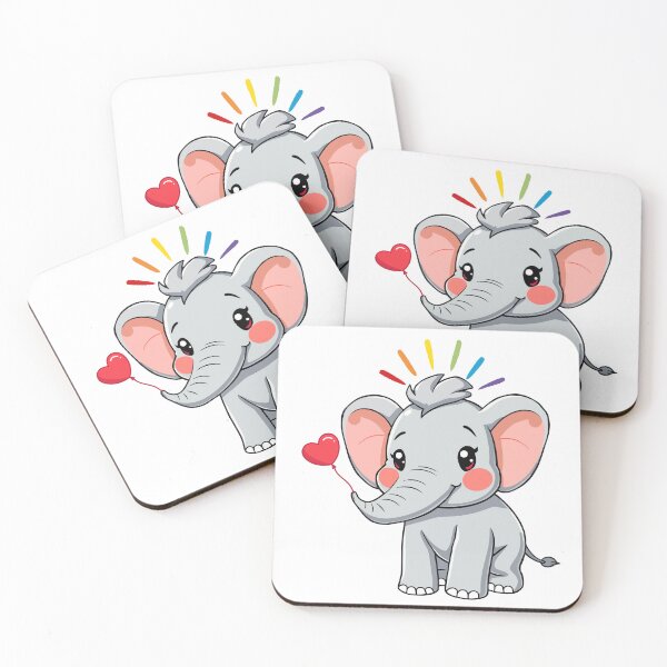 Item preview, Happy Elephant - Gray Elephant with Rainbow Hair and Heart Balloon designed and sold by Love3Happy.