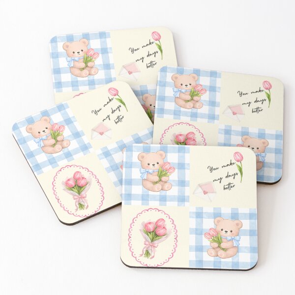 Item preview, Cute Teddy Bear with Tulips – You Make My Days Better Pastel Illustration designed and sold by ClamberryStudio.