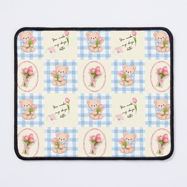 Item preview, Cute Teddy Bear with Tulips – You Make My Days Better Pastel Illustration designed and sold by ClamberryStudio.