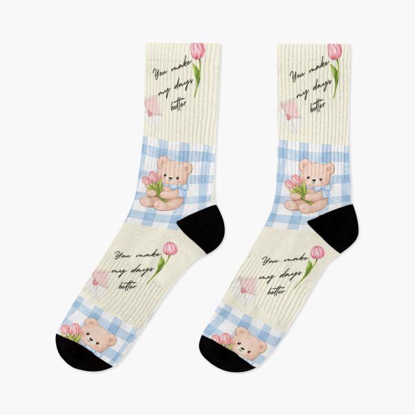 Item preview, Cute Teddy Bear with Tulips – You Make My Days Better Pastel Illustration designed and sold by ClamberryStudio.