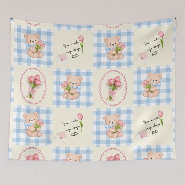 Item preview, Cute Teddy Bear with Tulips – You Make My Days Better Pastel Illustration designed and sold by ClamberryStudio.