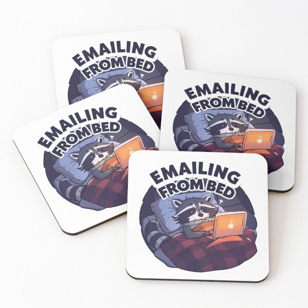 Item preview, Funny Overworked Raccoon Emailing From Bed - Relatable Office Humor designed and sold by The Prompted Soul.