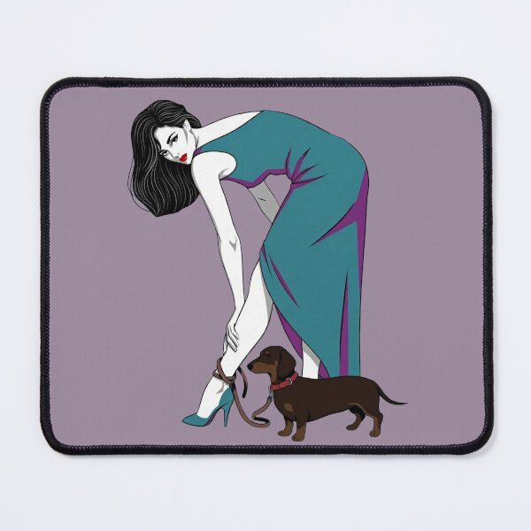 Item preview, Retro Woman with Dachshund designed and sold by TinyRed SpiralArt.