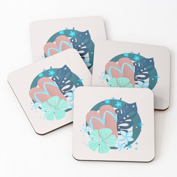 Item preview, Mint and teal flip flops and tropical flowers badge designed and sold by Home Cyn Home.