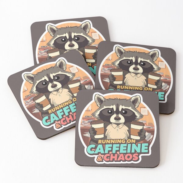 Item preview, Funny Overworked Raccoon - Running On Caffeine & Chaos designed and sold by The Prompted Soul.