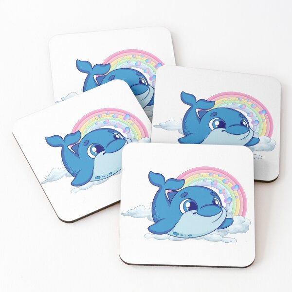 Item preview, Leaping Dolphin - Cute Blue Dolphin Jumping from Cloud with Rainbow designed and sold by Love3Happy.