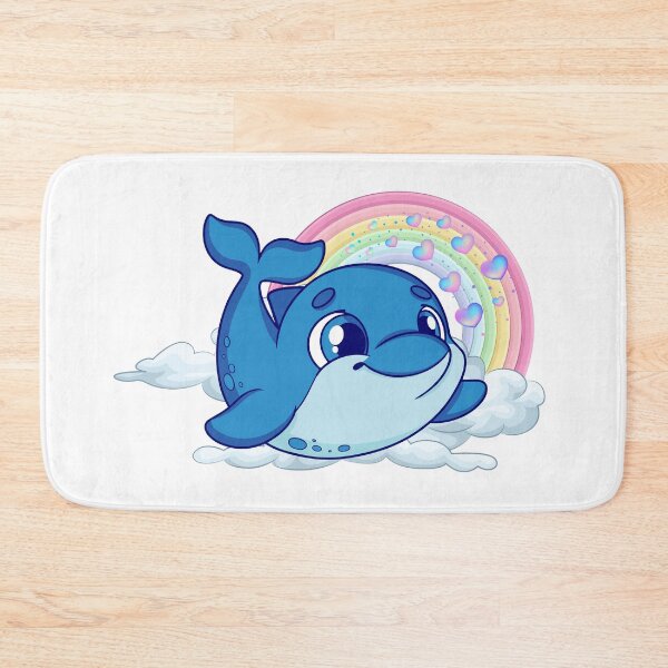 Item preview, Leaping Dolphin - Cute Blue Dolphin Jumping from Cloud with Rainbow designed and sold by Love3Happy.