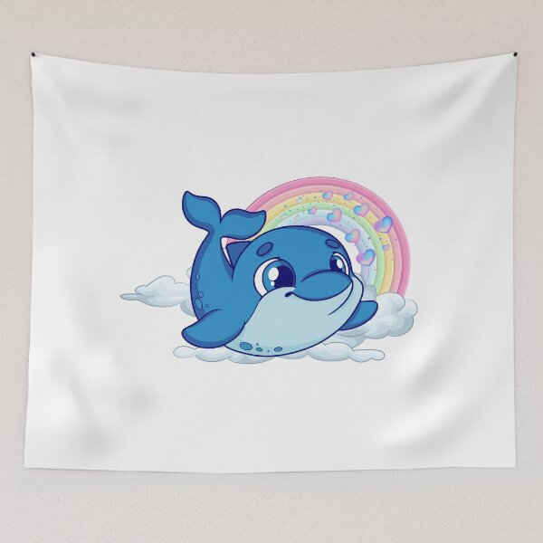 Item preview, Leaping Dolphin - Cute Blue Dolphin Jumping from Cloud with Rainbow designed and sold by Love3Happy.