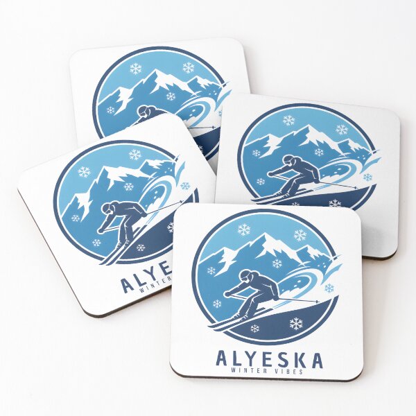 Item preview, Alyeska Winter Vibes – Mountain Ski Badge Illustration designed and sold by KivaroArt.