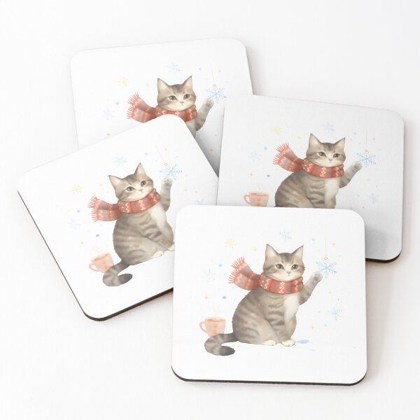 Item preview, Cozy Winter Tabby Cat with Scarf & Snowflakes designed and sold by Easterneyes.