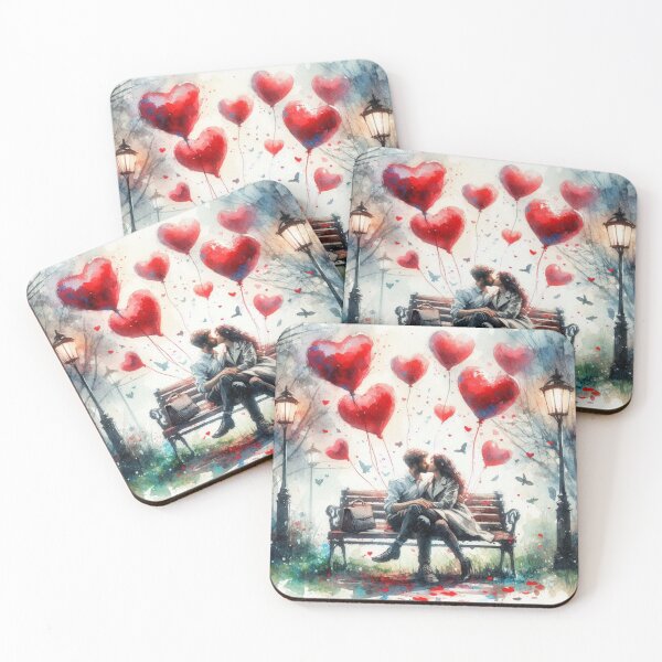 Item preview, Valentine’s Kiss in Park – Love, light & heart balloons in a scene full of tenderness and magic designed and sold by FotoworldEdel.