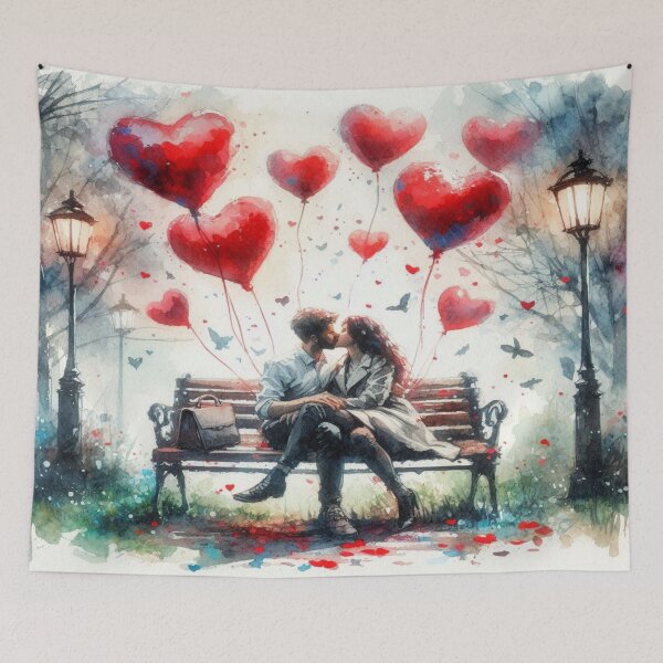 Item preview, Valentine’s Kiss in Park – Love, light & heart balloons in a scene full of tenderness and magic designed and sold by FotoworldEdel.