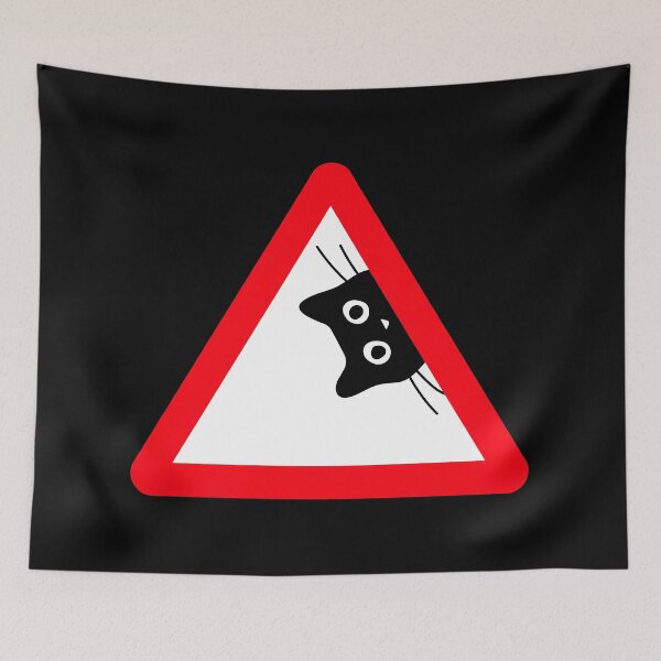 Item preview, Black Funny Sneaky Cat Warning Sign Beware of Cats European Road Sign designed and sold by Artycom.