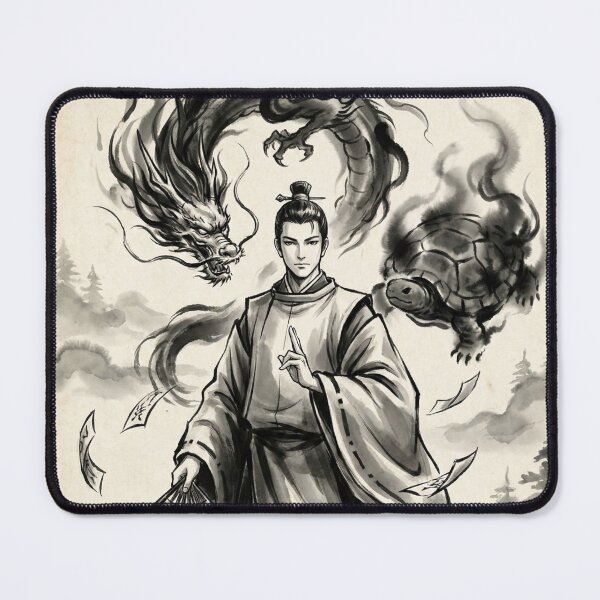 Item preview, Abe no Seimei Ink Art | Japanese Onmyoji with Dragon and Genbu | Mystic Japanese Illustration designed and sold by Mori-no-Akari.